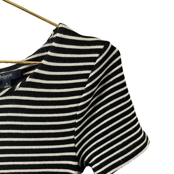 MADEWELL Gallerist Black White Stripes Fit Flare Dress Size Small - Picture 3 of 10
